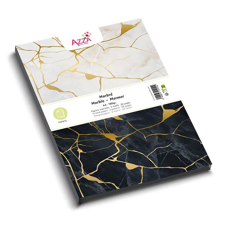 Bloc papiers Vellum imprimés 'Marbré' (Gold foil) 